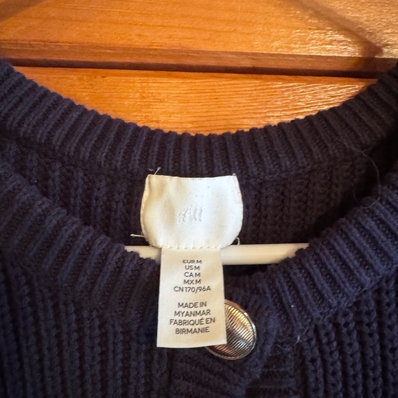H&M Navy Ribbed Button-Up Cardigan with Gold Buttons - Picture 3 of 3